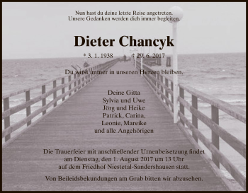 Traueranzeige von Dieter Chancyk von HNA