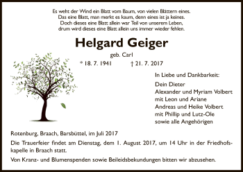 Traueranzeige von Helgard Geiger von HNA