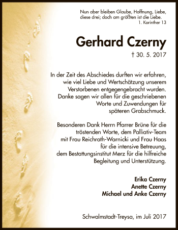 Traueranzeige von Gerhard Czerny von HNA