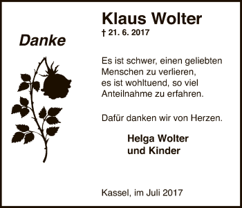 Traueranzeige von Klaus Wolter von HNA