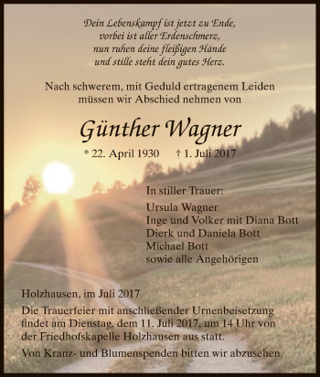 Traueranzeige von Günther Wagner von HNA