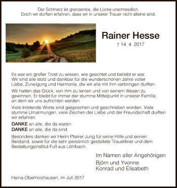 Traueranzeige von Rainer Hesse von HNA