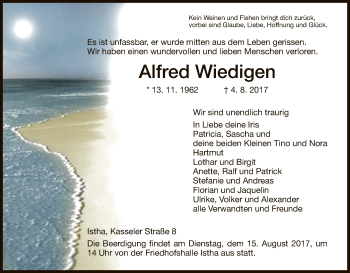 Traueranzeige von Alfred Wiedigen von HNA