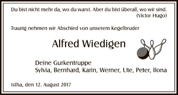 Traueranzeige von Alfred Wiedigen von HNA