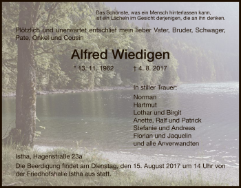 Traueranzeige von Alfred Wiedigen von HNA
