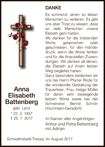 Traueranzeige von Anna Elisabeth Battenberg von HNA