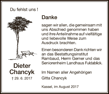 Traueranzeige von Dieter Chancyk von HNA