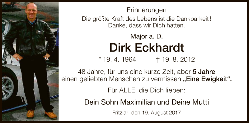  Traueranzeige für Dirk Eckhardt vom 19.08.2017 aus HNA