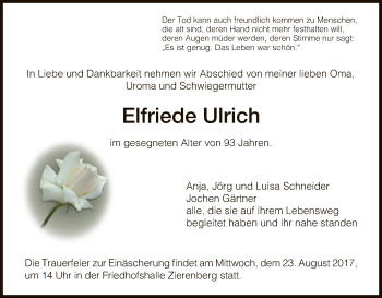 Traueranzeige von Elfriede Ulrich von HNA