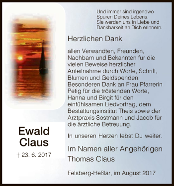 Traueranzeige von Ewald Claus von HNA