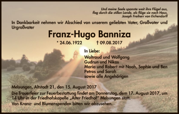 Traueranzeige von Franz-Hugo Banniza von HNA