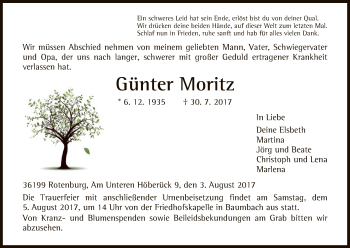 Traueranzeige von Günter Moritz von HNA