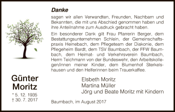 Traueranzeige von Günter Moritz von HNA