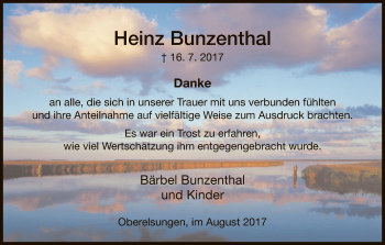 Traueranzeige von Heinz Bunzenthal von HNA