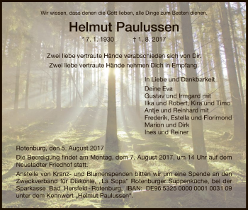 Traueranzeige von Helmut Paulussen von HNA