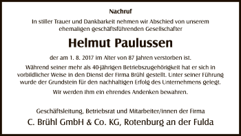 Traueranzeige von Helmut Paulussen von HNA