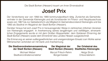 Traueranzeige von Josef Prix von HNA