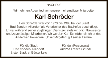 Traueranzeige von Karl Schröder von HNA
