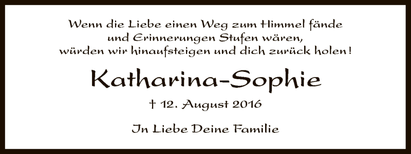  Traueranzeige für Katharina-Sophie Wartmann vom 12.08.2017 aus HNA