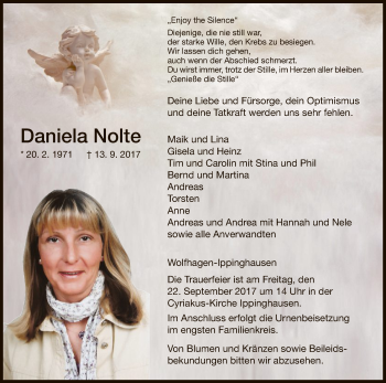 Traueranzeige von Daniela Nolte von HNA