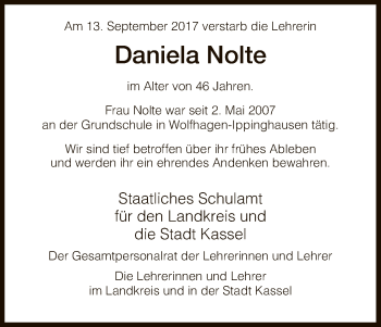 Traueranzeige von Daniela Nolte von HNA