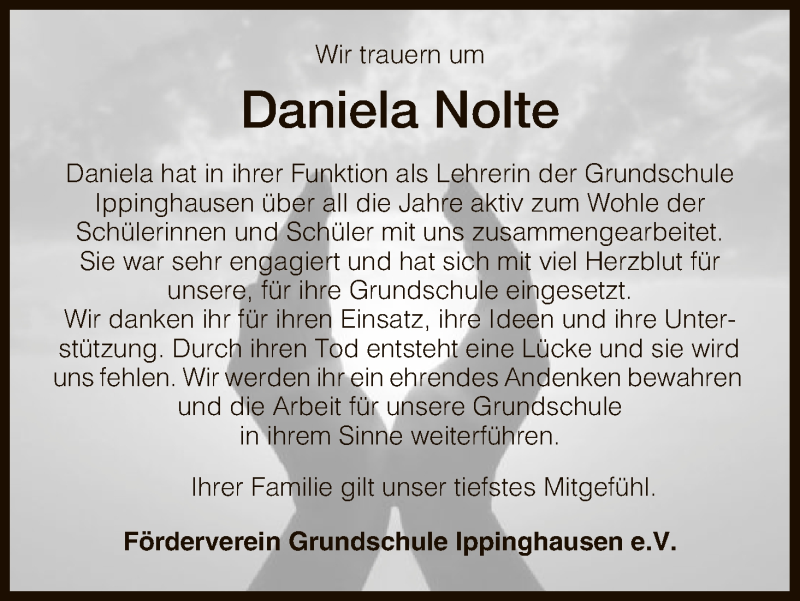  Traueranzeige für Daniela Nolte vom 20.09.2017 aus HNA