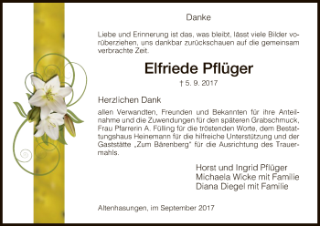 Traueranzeige von Elfriede Pflüger von HNA