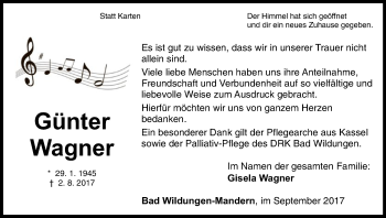 Traueranzeige von Günter Wagner von HNA