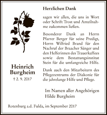 Traueranzeige von Heinrich Burgheim von HNA
