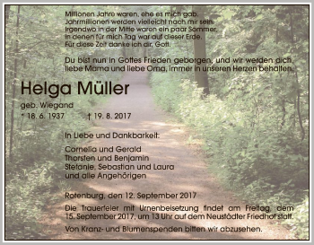 Traueranzeige von Helga Müller von HNA