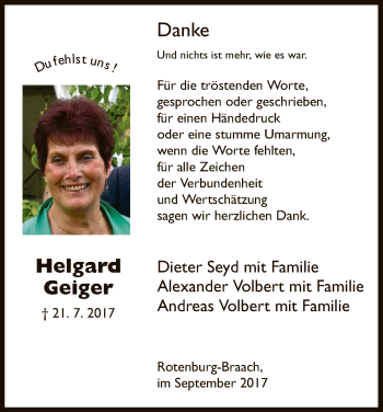 Traueranzeige von Helgard Geiger von HNA
