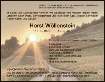 Traueranzeige von Horst Wöllenstein von HNA