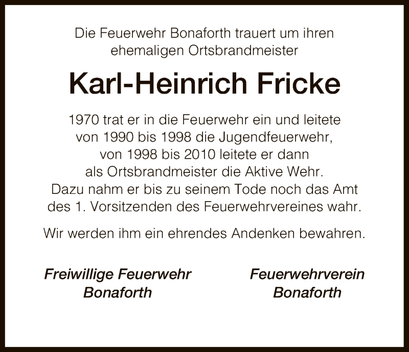  Traueranzeige für Karl-Heinrich Fricke vom 23.09.2017 aus HNA