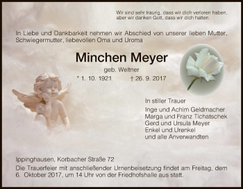 Traueranzeige von Minchen Meyer von HNA