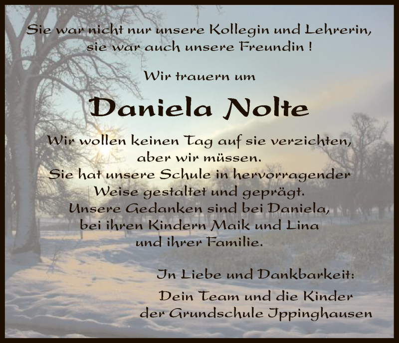  Traueranzeige für Daniela Nolte vom 20.09.2017 aus HNA