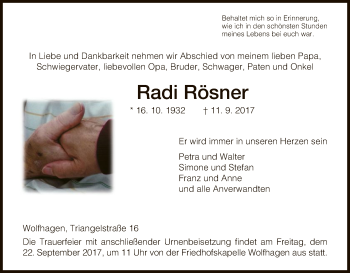 Traueranzeige von Radi Rösner von HNA
