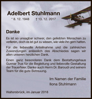 Traueranzeige von Adelbert Stuhlmann von HNA