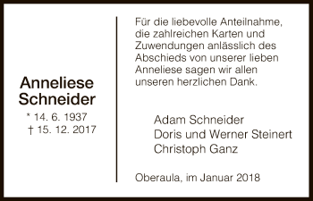 Traueranzeige von Anneliese Schneider von HNA