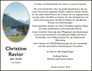 Traueranzeige von Christine Ravior von HNA