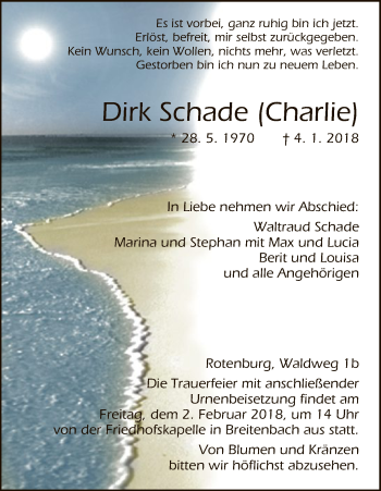 Traueranzeige von Dirk Schade von HNA