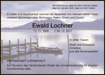Traueranzeige von Ewald Lochner von HNA