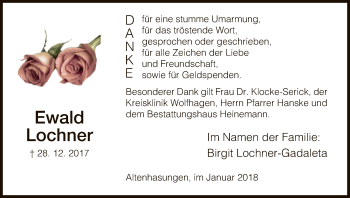 Traueranzeige von Ewald Lochner von HNA