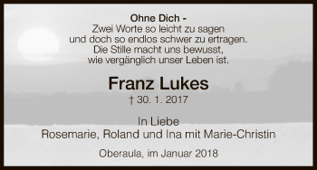 Traueranzeige von Franz Lukes von HNA