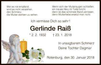 Traueranzeige von Gerlinde Raiß von HNA
