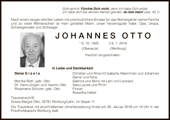 Traueranzeige von Johannes Otto von HNA