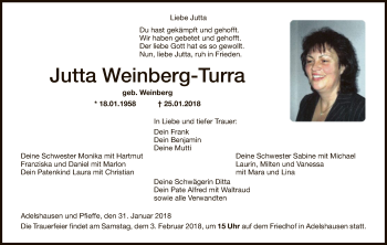 Traueranzeige von Jutta Weinberg-Turra von HNA