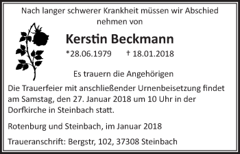 Traueranzeige von Kerstin Beckmann von etm