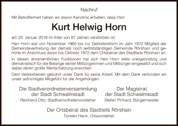 Traueranzeige von Kurt Helwig Horn von HNA