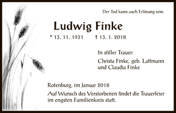 Traueranzeige von Ludwig Finke von HNA