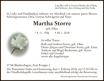 Traueranzeige von Martha Storre von HNA